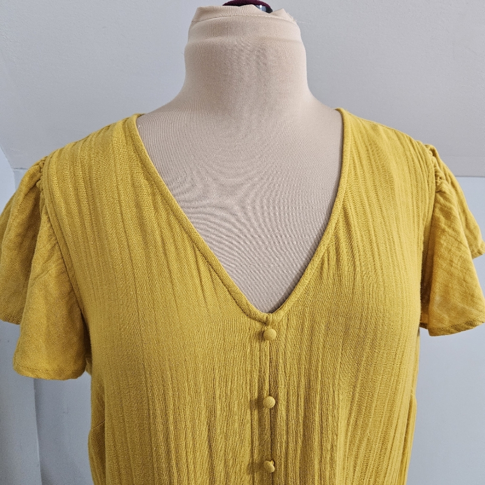 Mustard Yellow Maxi Dress XXL Boho Flutter Prairie Cottagecore Boho Cotton Gauze - Picture 5 of 11